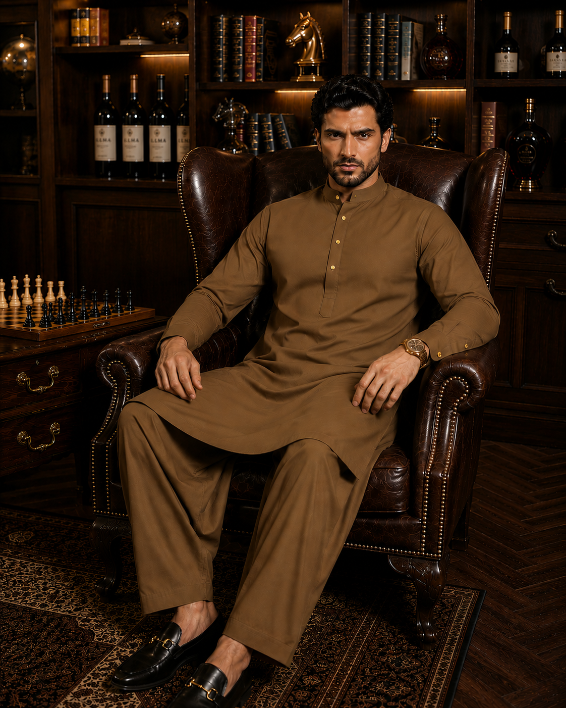 Premium Wash & Wear Shalwar Kameez-Light Brown