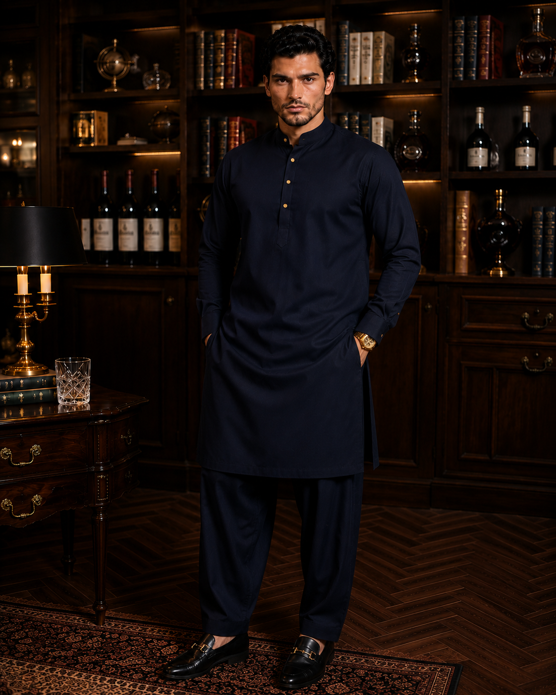Premium Wash & Wear Shalwar Kameez-Navy Blue