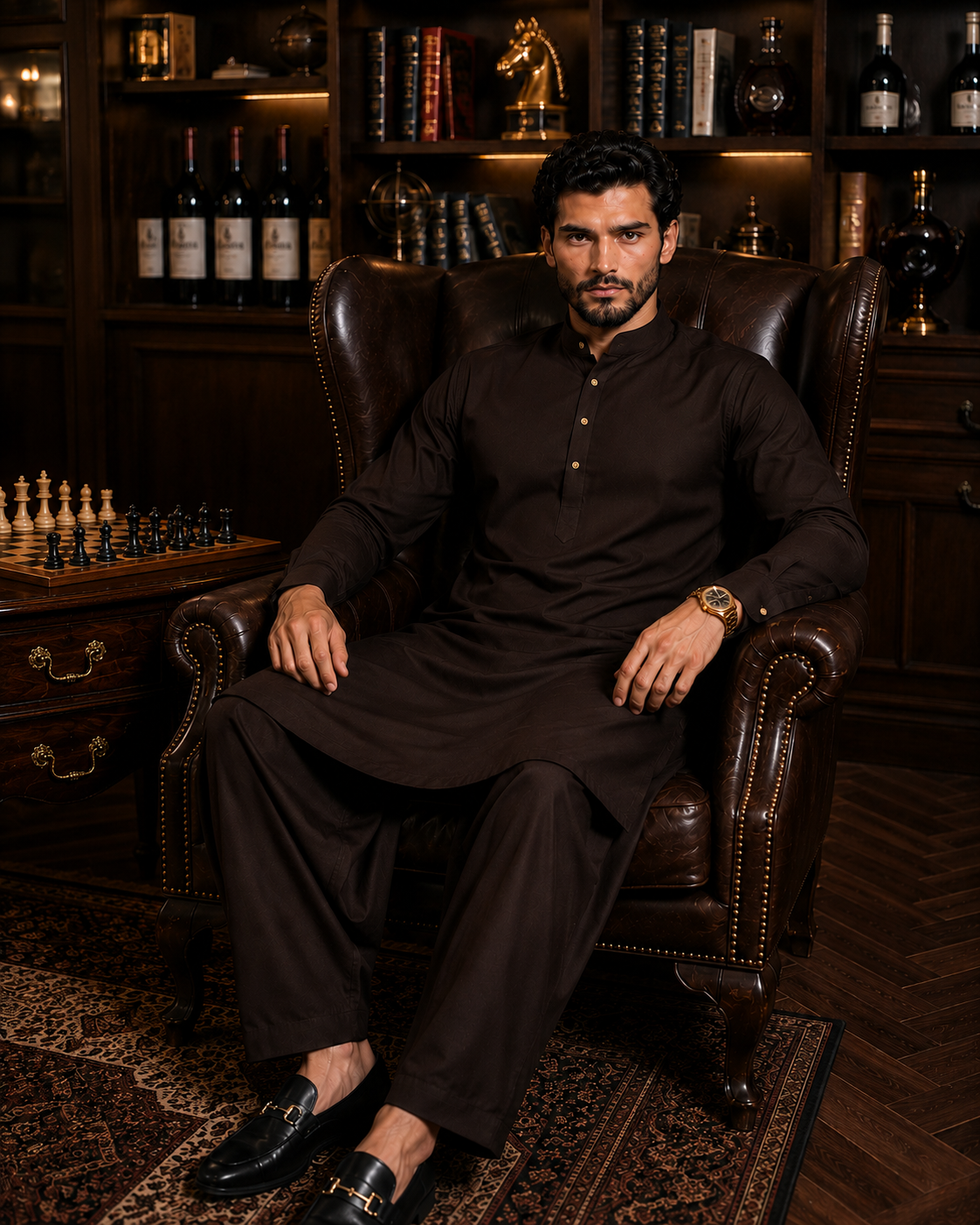 Premium Wash & Wear Shalwar Kameez-Dark Brown