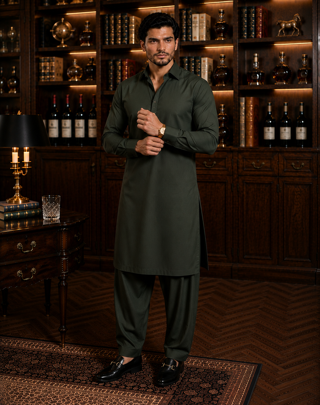 Premium Wash & Wear Shalwar Kameez-Dark Green